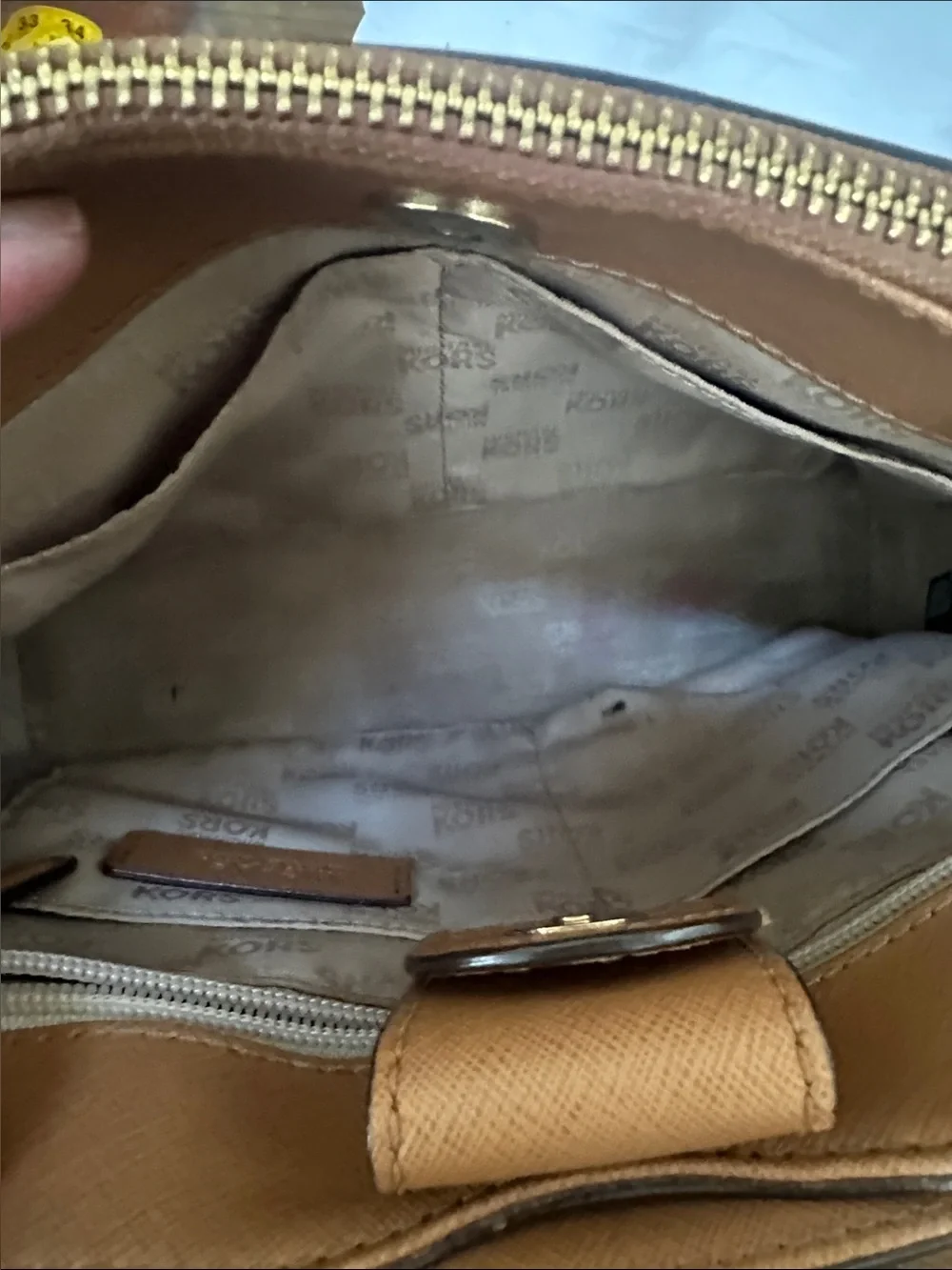 Michael Kors Brown Saffiano Satchel with Gold Stud Accents